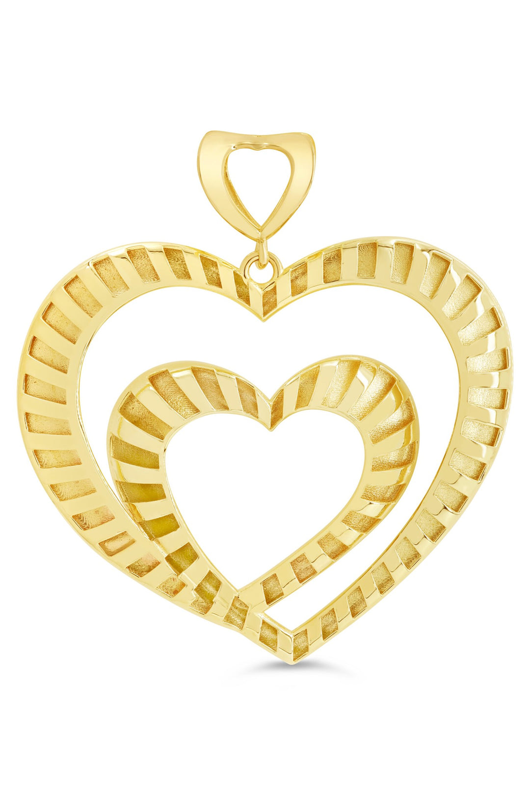 10K yellow gold reversible mega heart pendant, diamond-cut side