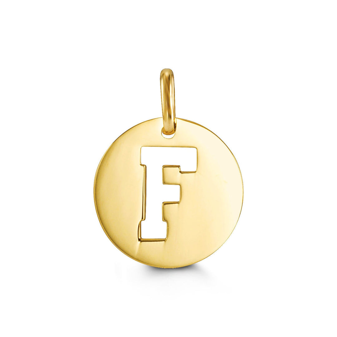 10K Yellow Gold Signatures Disc Initial F Pendant — product photo