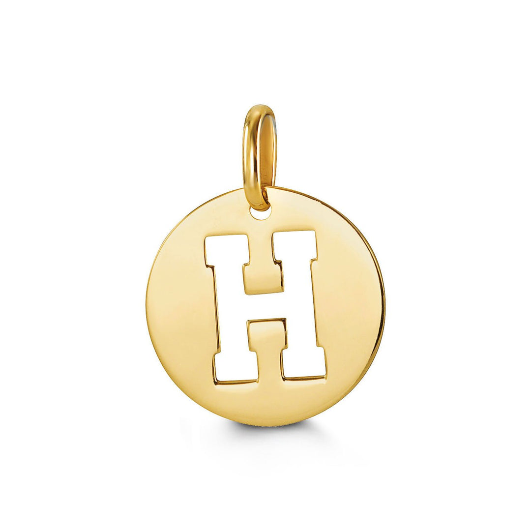 10K Yellow Gold Signatures Disc Initial H Pendant — product photo