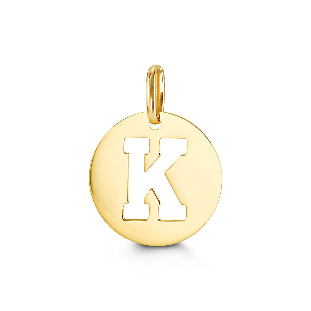 10K Yellow Gold Signatures Disc Initial K Pendant — product photo
