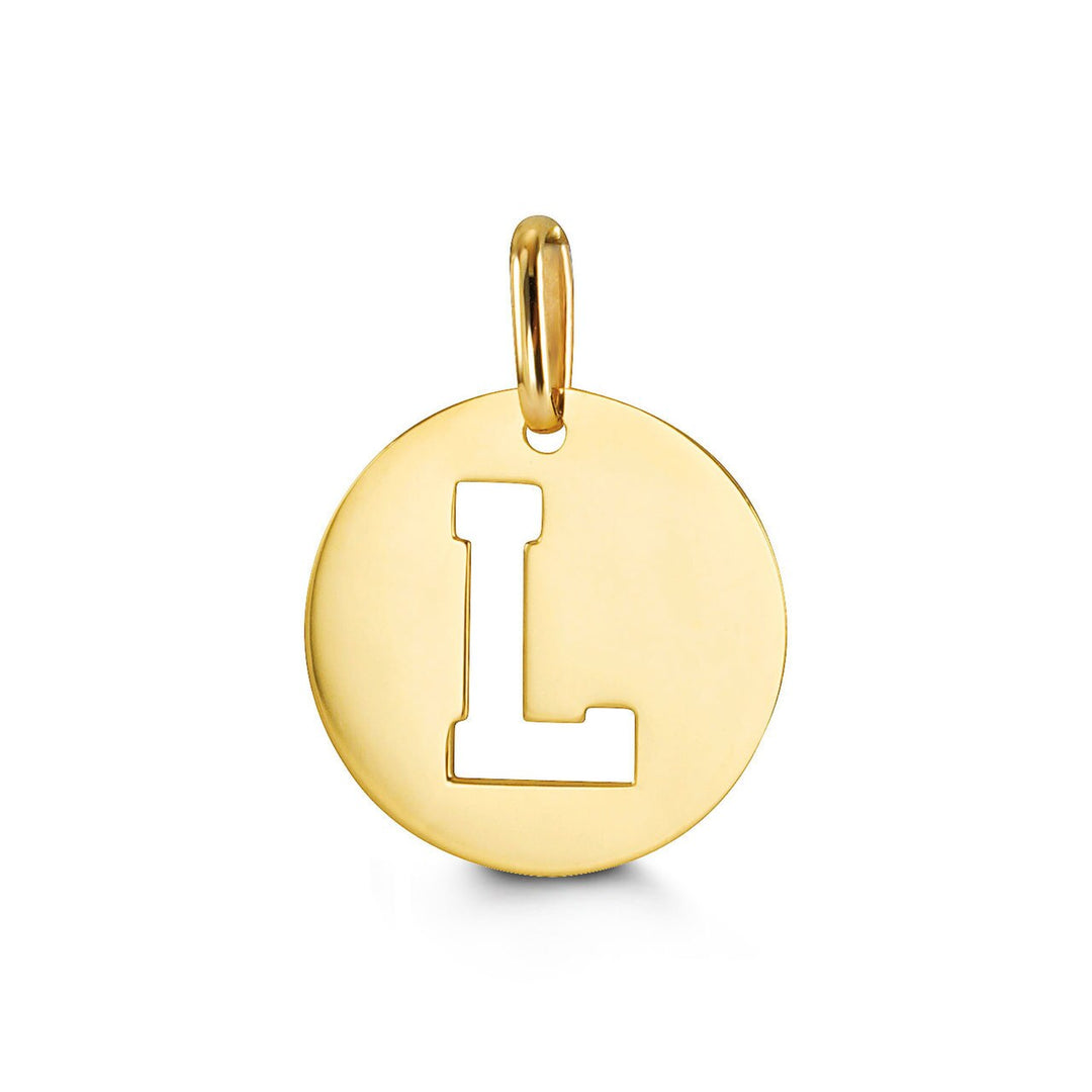10K Yellow Gold Signatures Disc Initial L Pendant — product photo