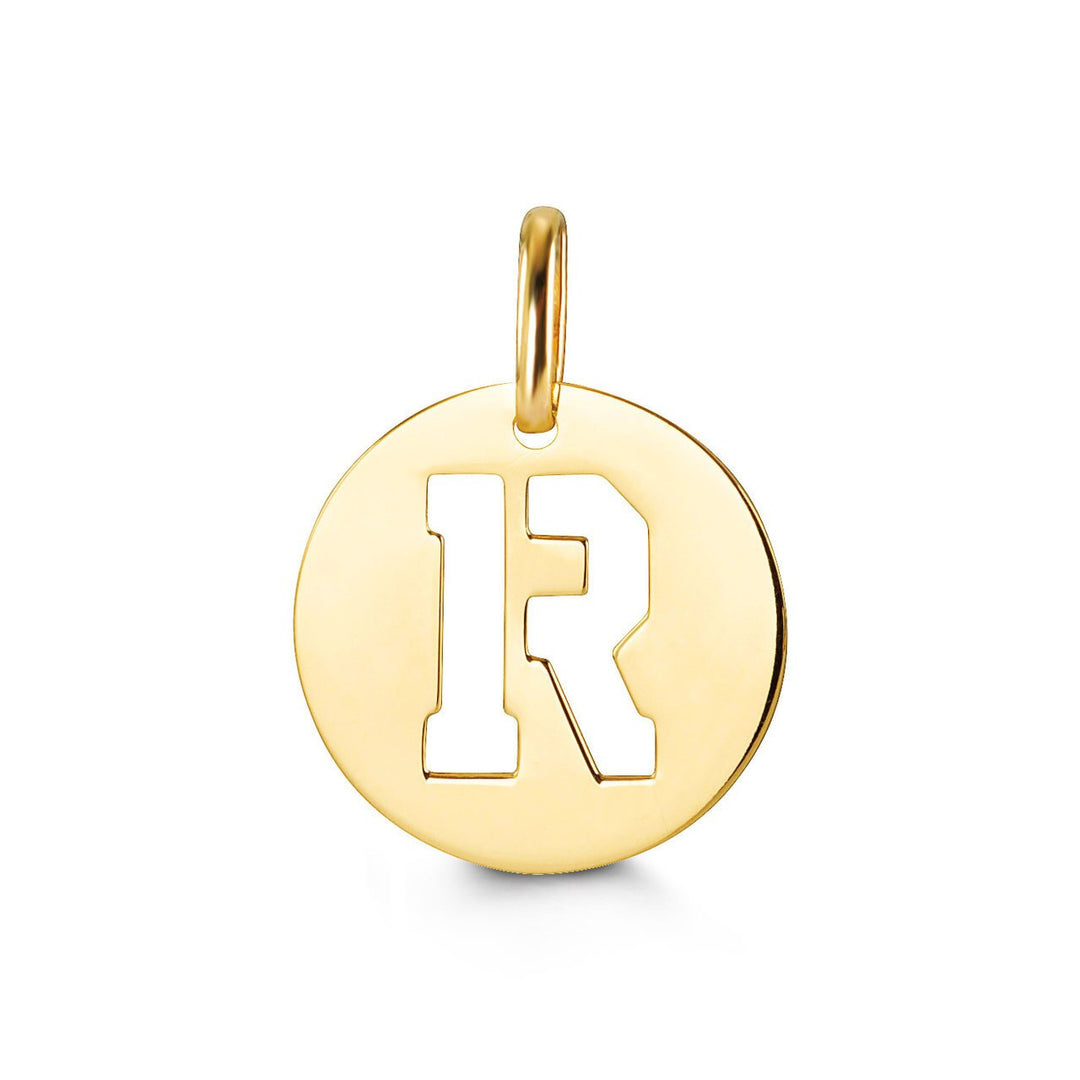 10K Yellow Gold Signatures Disc Initial R Pendant — product photo