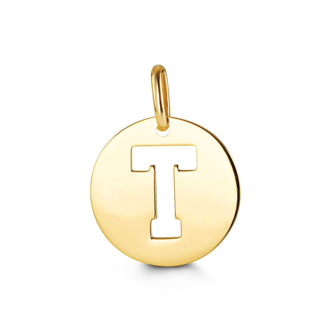 10K Yellow Gold Signatures Disc Initial T Pendant — product photo