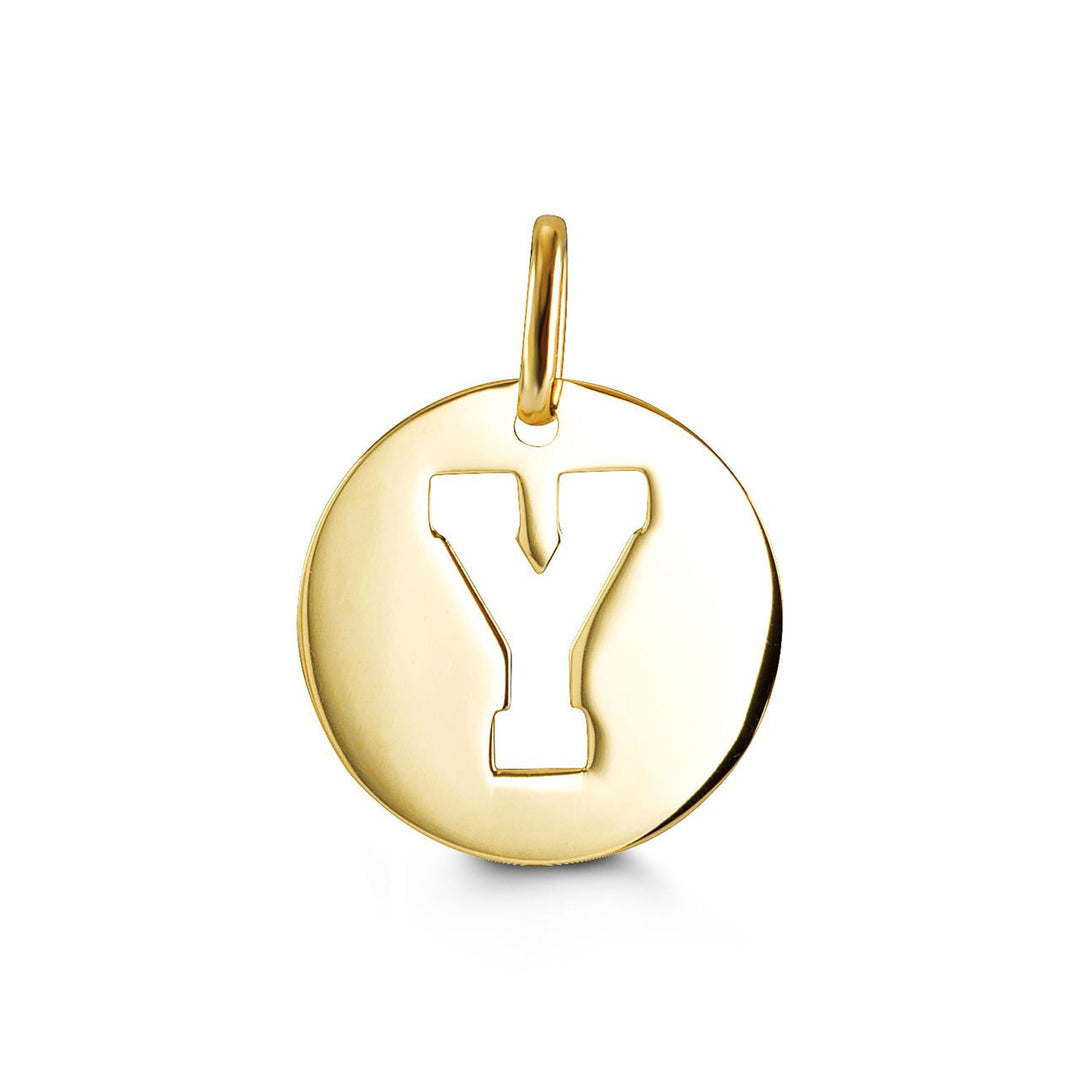 10K Yellow Gold Signatures Disc Initial Y Pendant — product photo