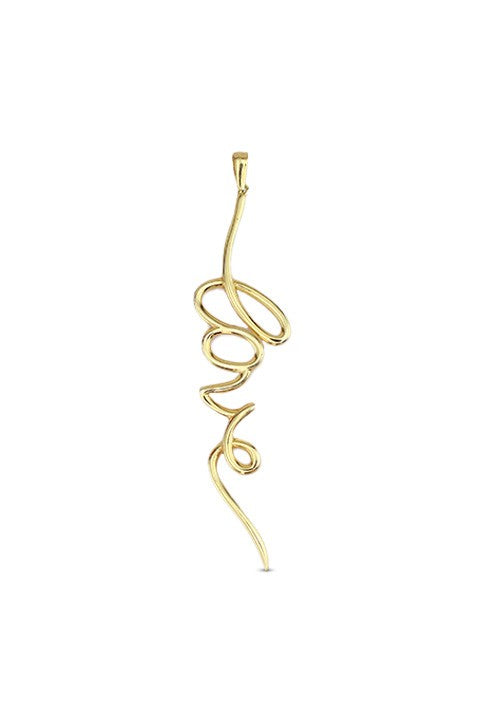 10K yellow gold pendant with the word love in vertical script