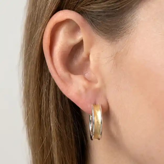 Two Tone Fancy Hoop Earrings, 19.5mm - worn on ear