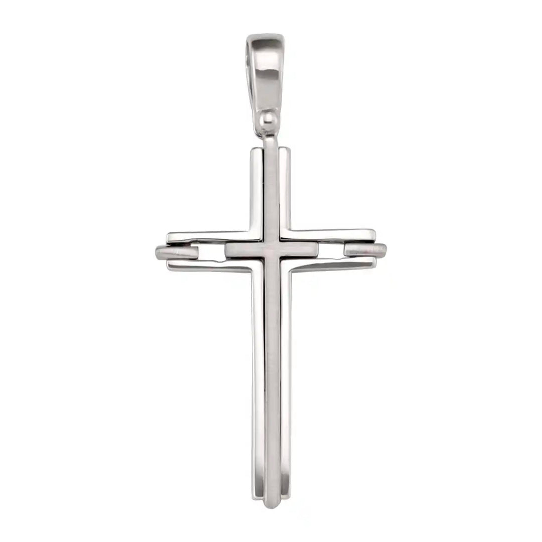 Layered Latin White Gold Cross Pendant on white background