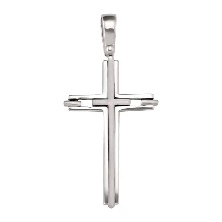 Layered Latin White Gold Cross Pendant on white background