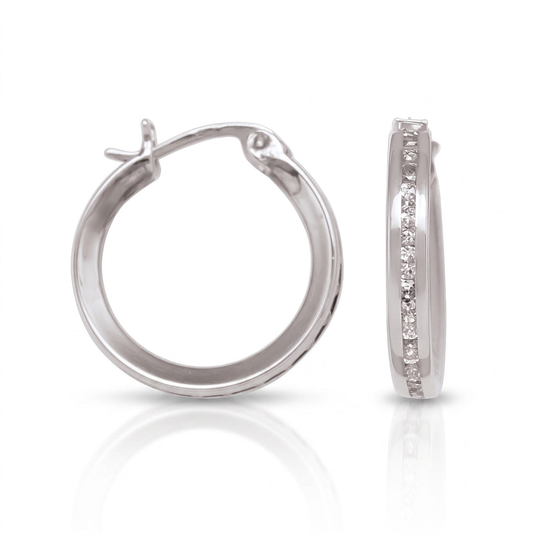 White Gold CZ Hoop Earrings, 14mm