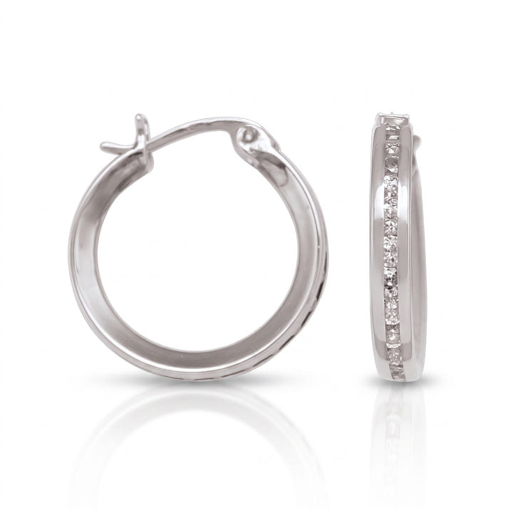 White Gold CZ Hoop Earrings, 14mm