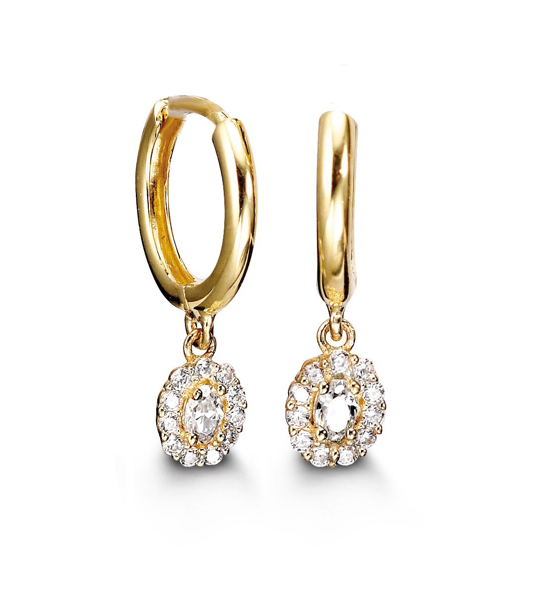 Classic 10K Yellow Gold Oval CZ Drop Huggie Earrings | RUDIX JEWELLERY