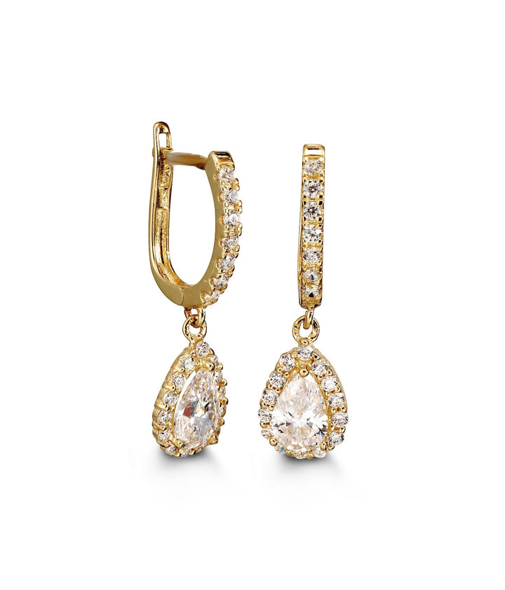 Elegant 10K Yellow Gold Teardrop CZ Huggie Earrings  | RUDIX JEWELLERY