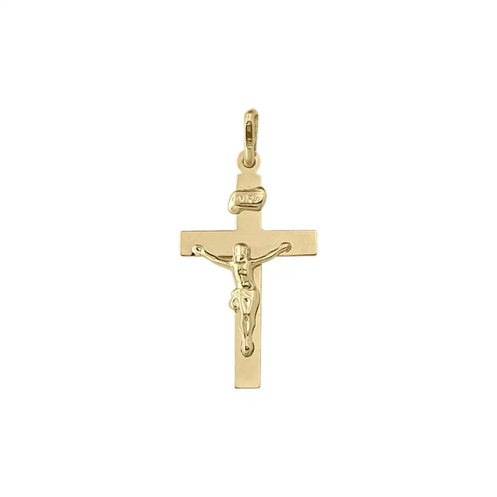 Latin Crucifix Yellow Gold Cross Pendant on white background