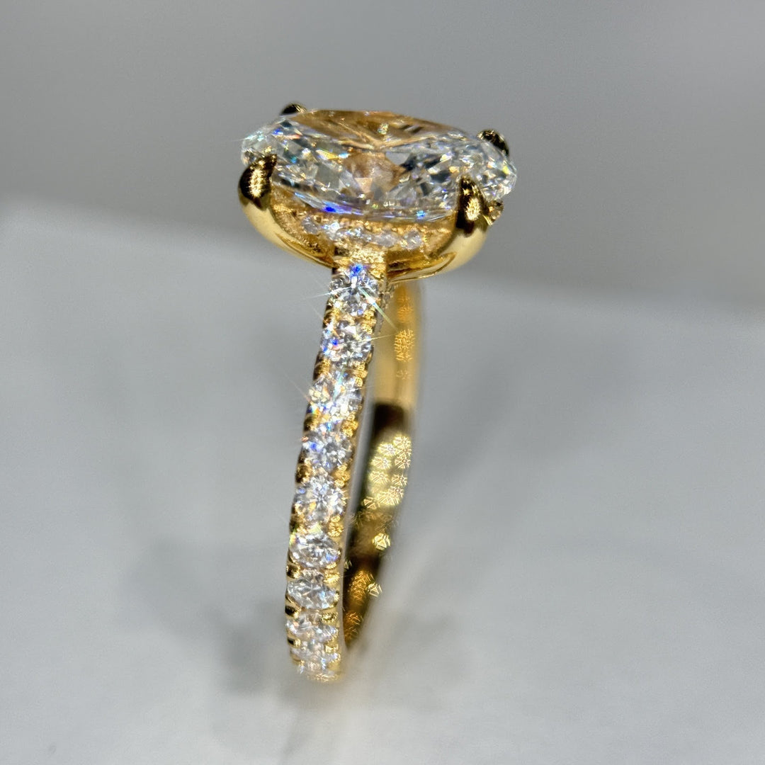2.84 Ct Oval Lab-Grown Diamond Hidden Halo Pavé Engagement Ring in 14K Yellow Gold — D/VS1 IGI Certified — View 4