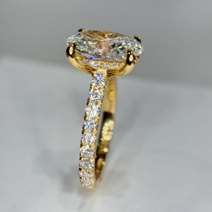 2.84 Ct Oval Lab-Grown Diamond Hidden Halo Pavé Engagement Ring in 14K Yellow Gold — D/VS1 IGI Certified — View 4