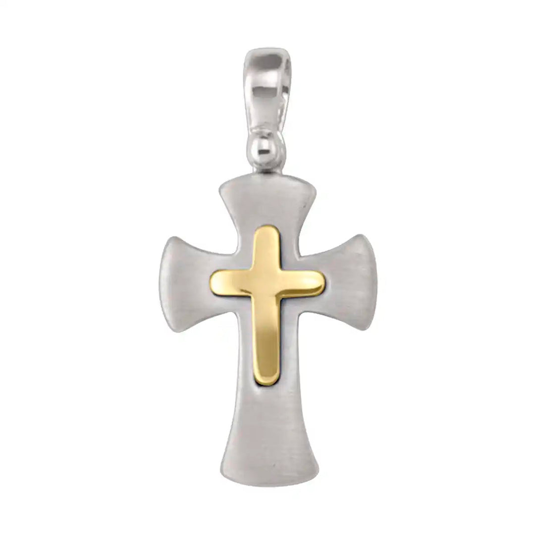Flared Latin Two-Tone Gold Cross Pendant on white background