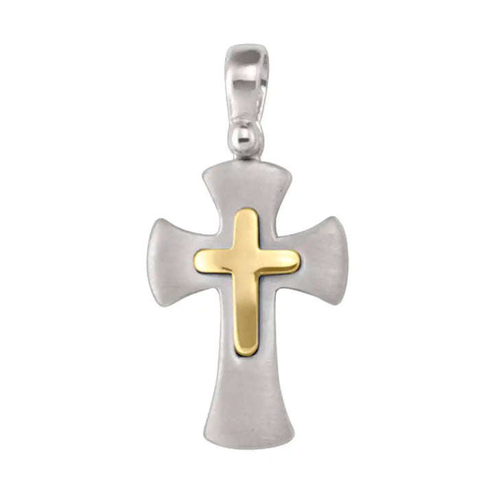 Flared Latin Two-Tone Gold Cross Pendant on white background