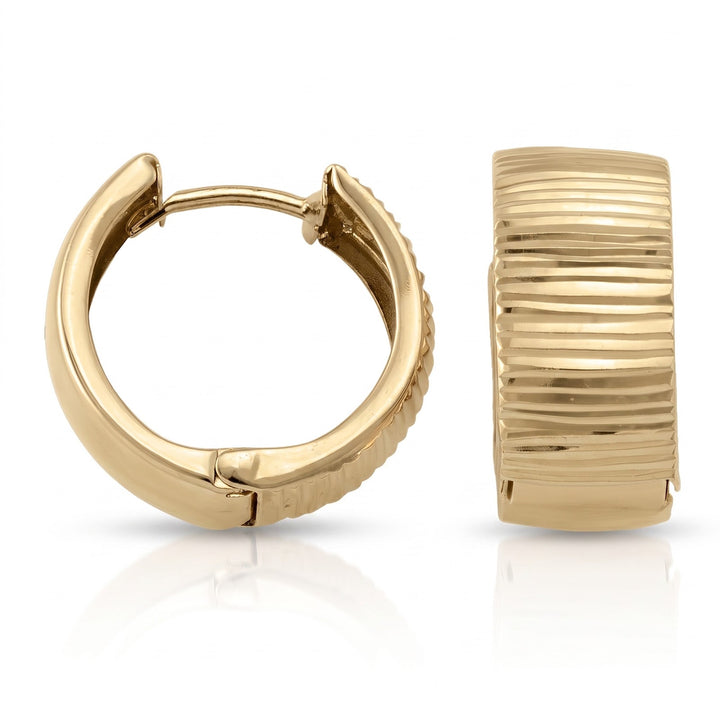 Yellow Gold Patterned Huggie Earrings