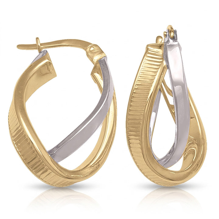 Two Tone Fancy Hoop Earrings, 15mm