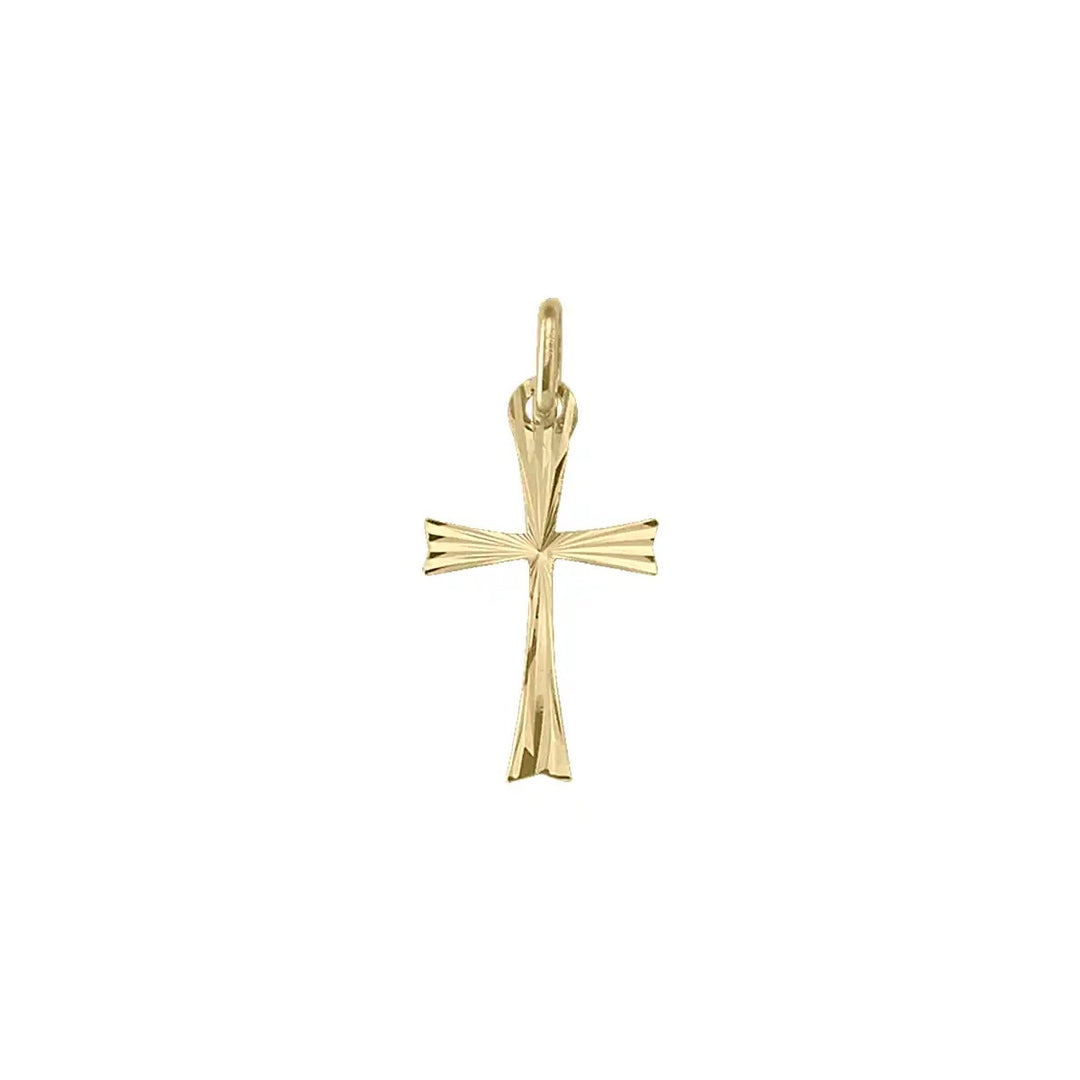 Flared Latin Yellow Gold Cross Pendant on white background
