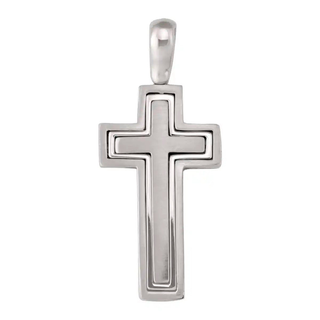 Layered Latin White Gold Cross Pendant on white background