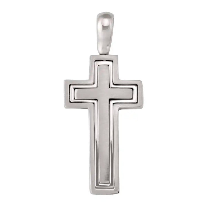 Layered Latin White Gold Cross Pendant on white background