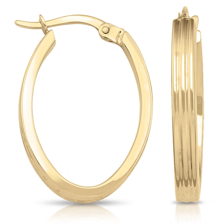 Yellow Gold Oval Patterned Hoop Earrings, 15.6mm