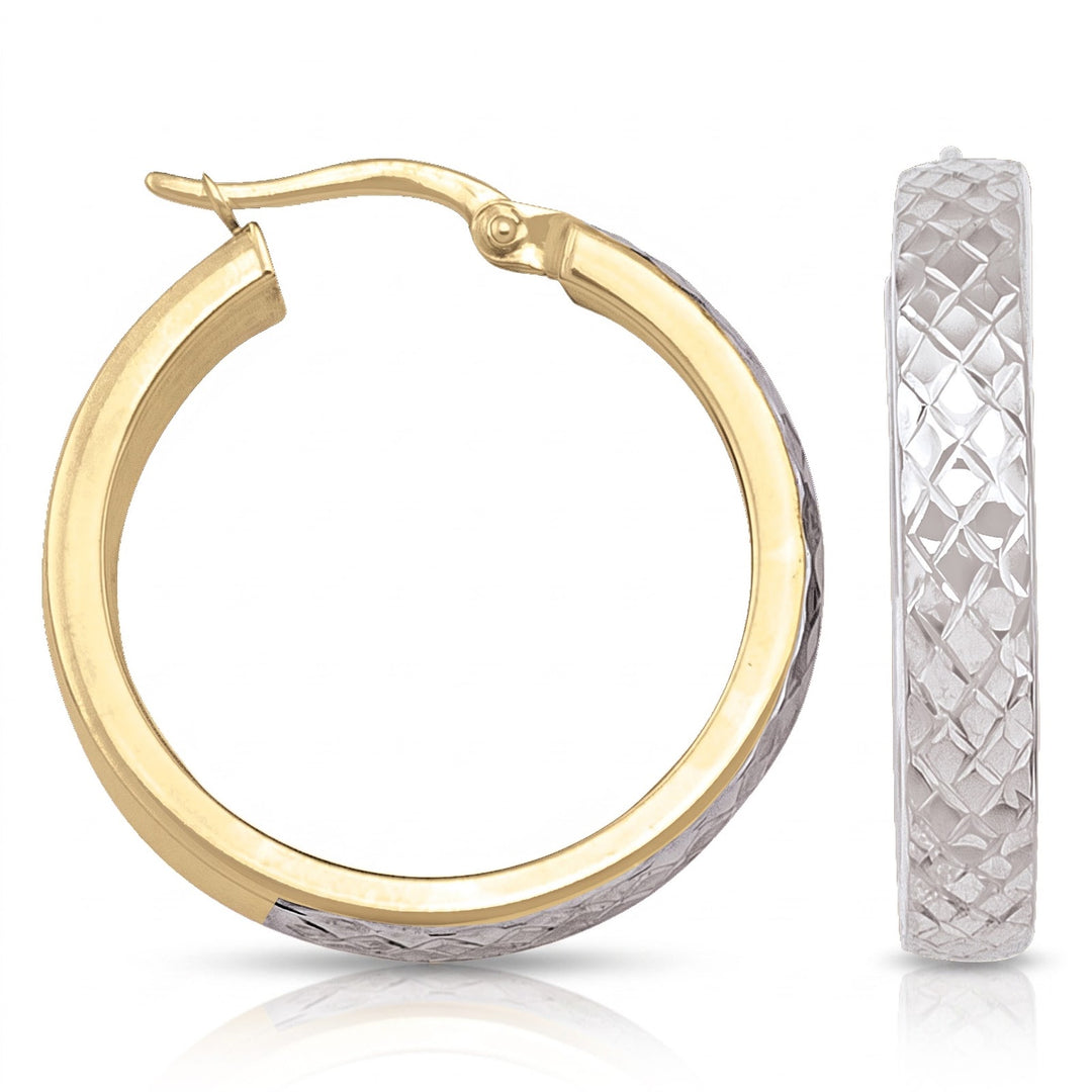 Two Tone Fancy Hoop Earrings, 24.6mm