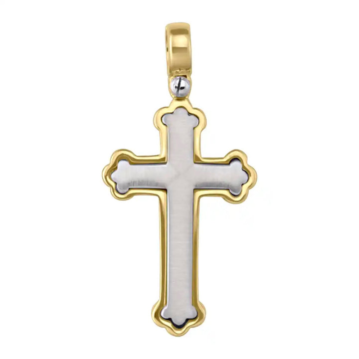 Budded Latin Two-Tone Gold Cross Pendant on white background