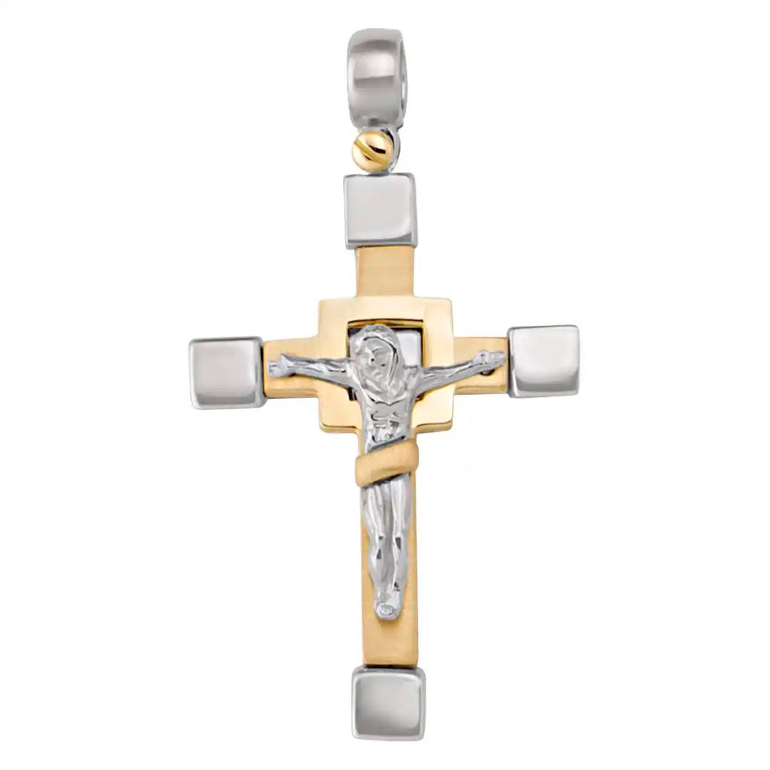 Two-Tone Crucifix Two-Tone Gold Cross Pendant on white background