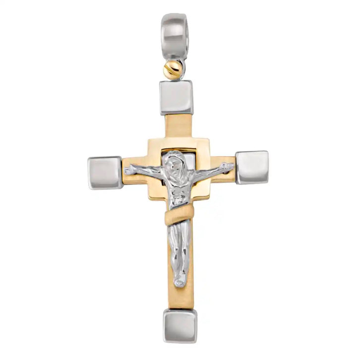 Two-Tone Crucifix Two-Tone Gold Cross Pendant on white background