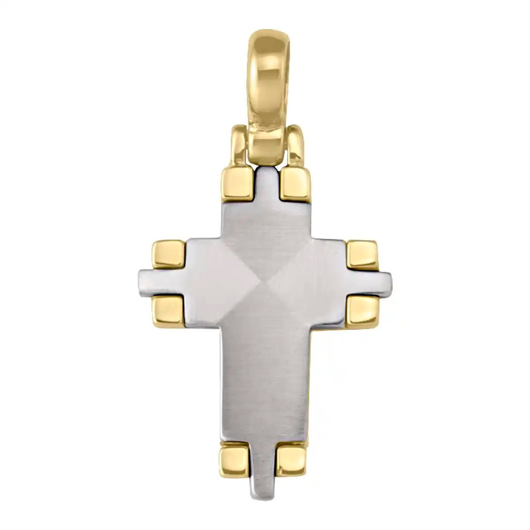 Modern Latin Two-Tone Gold Cross Pendant on white background