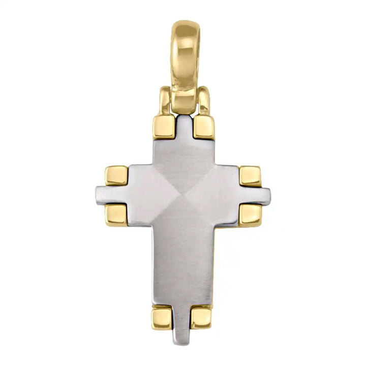 Modern Latin Two-Tone Gold Cross Pendant on white background