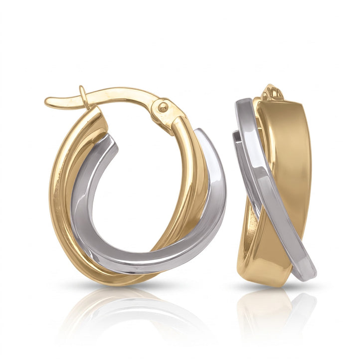 Two Tone Fancy Hoop Earrings, 15mm