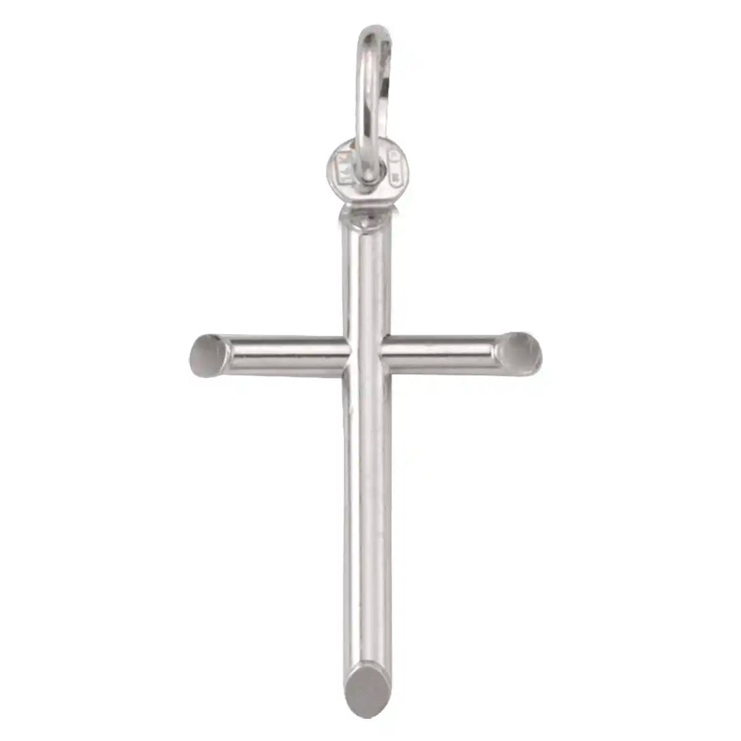 Tubular Latin White Gold Cross Pendant on white background