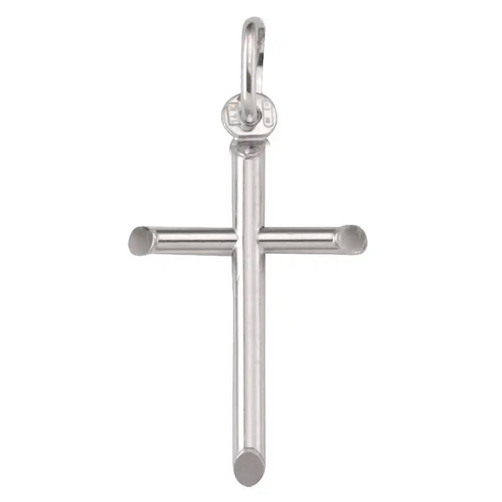 Tubular Latin White Gold Cross Pendant on white background