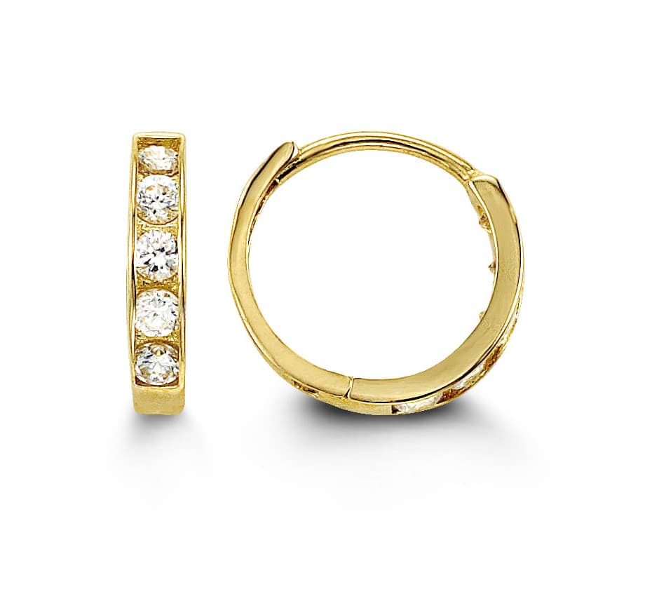 14K CZ Huggie Earrings, 9.6mm - 14k Yellow Gold