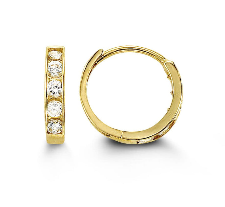 14K CZ Huggie Earrings, 9.6mm - 14k Yellow Gold