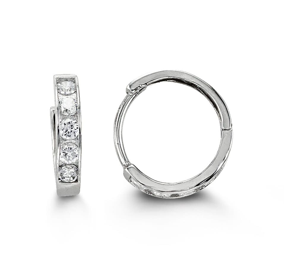 14K CZ Huggie Earrings, 9.6mm - 14k White Gold