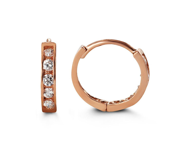 14K CZ Huggie Earrings, 9.6mm - 14k Rose Gold