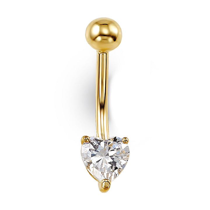 14K yellow gold heart CZ belly ring