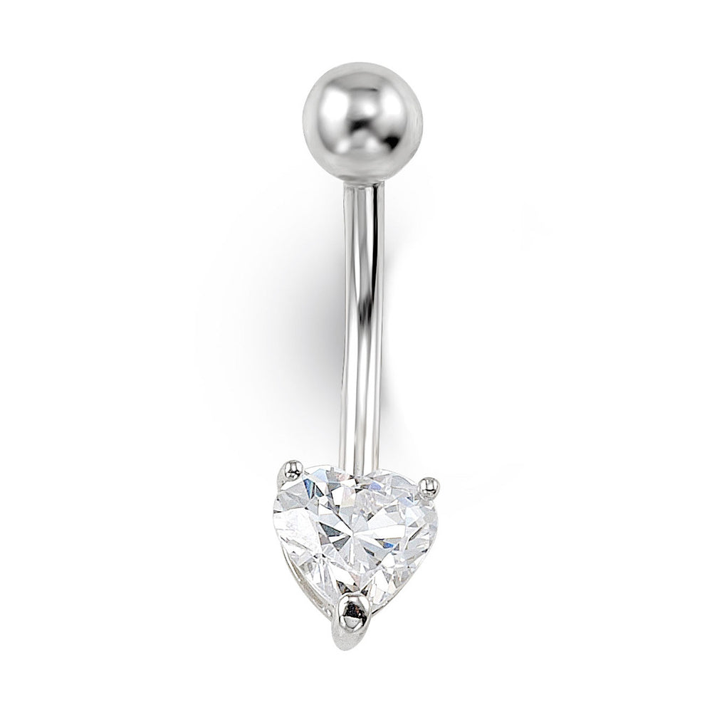 14K white gold heart CZ belly ring
