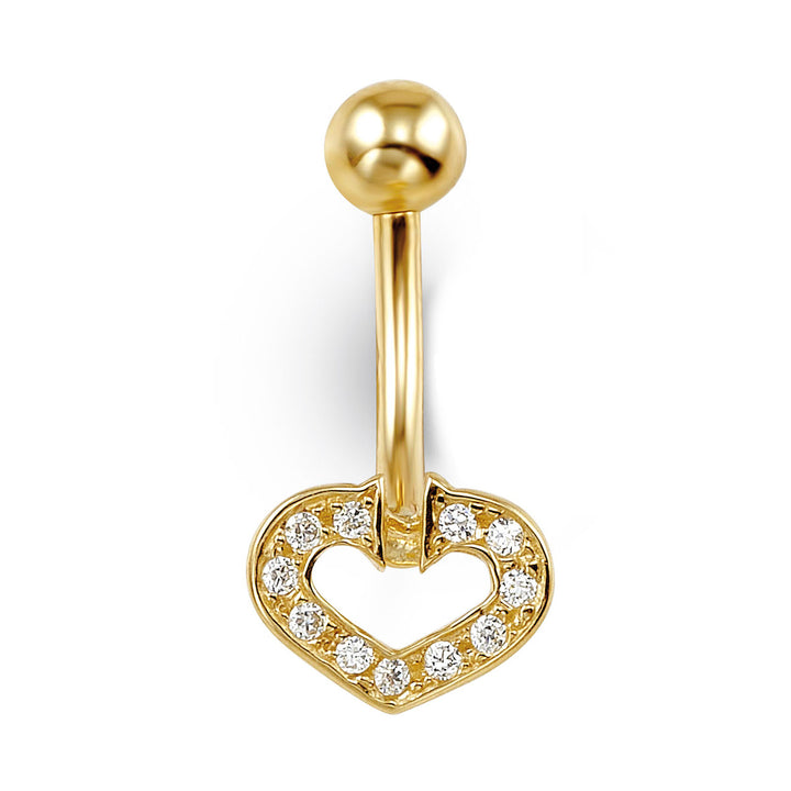 14K yellow gold open heart CZ belly ring