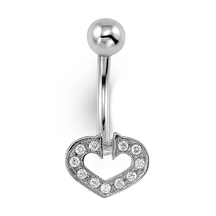 14K white gold open heart CZ belly ring