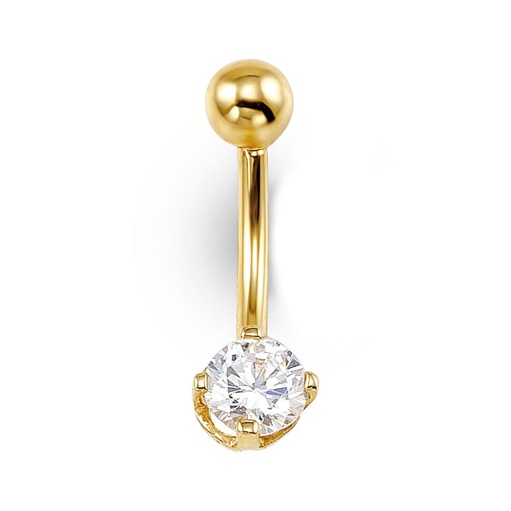 14K yellow gold round CZ belly ring