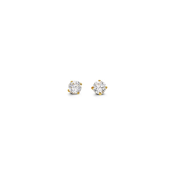 14K 4-Claw CZ Screwback Stud Earrings - 14k Yellow Gold
