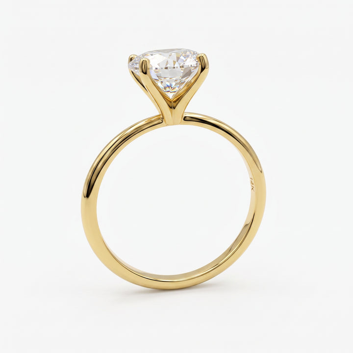 14K yellow gold 1.48 ct round colourless moissanite solitaire ring side view