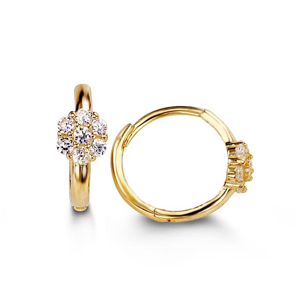 14K Cluster CZ Huggie Earrings - 14k Yellow Gold