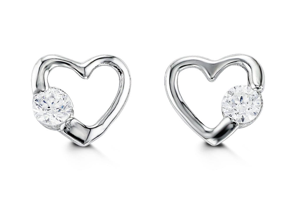 14K Heart Single CZ Screwback Stud Earrings, 6.6mm - 14k White Gold