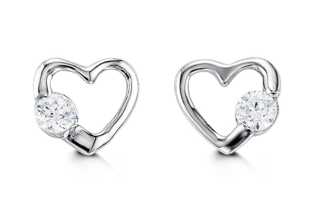 14K Heart Single CZ Screwback Stud Earrings, 6.6mm - 14k White Gold